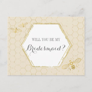 Honey Bee Cream Gold Custom Bridesmaid Proposal Invitation Postcard