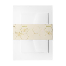 Honey Bee Cream Gold Invitation Belly Band