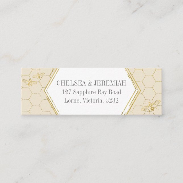 Honey Bee Cream Gold Pattern Custom Address Card (Front)