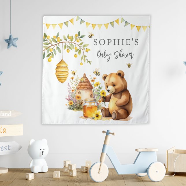 Honey Bee Cute Pooh Bear Baby Shower Tapestry (Creator Uploaded)