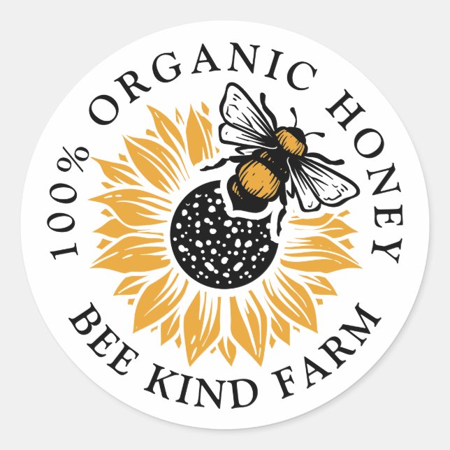 Honey Bee Cute Sunflower Organic Honey Jar Label (Front)