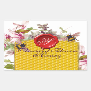 HONEY BEE,CYCLAMEN FLOWERS RED WAX SEAL MONOGRAM