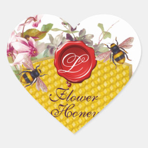 HONEY BEE,CYCLAMENS RED WAX SEAL HEART MONOGRAM