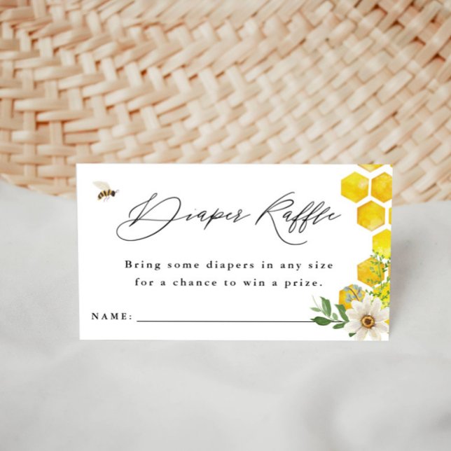 Honey Bee & Daisy Diaper Raffle Ticket Baby Shower Enclosure Card (Creator Uploaded)