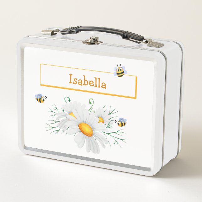 Honey Bee Daisy Personalised Metal Lunch Box (Front)