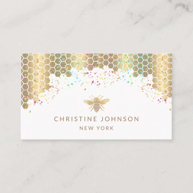 honey bee design faux glitter business card (Front)