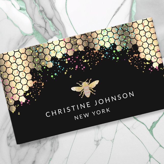 honey bee design on black background business card (Creator Uploaded)