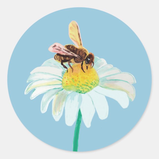Honey Bee Drinking Nectar from the White Flower  Classic Round Sticker (Front)