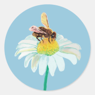 Honey Bee Drinking Nectar from the White Flower Classic Round Sticker