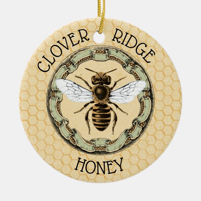 Honey Bee Farm Beekeeper Label Ceramic Tree Decoration (Front)