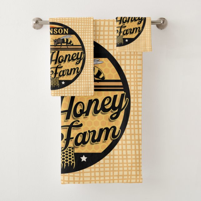 Honey Bee Farm Personalised NAME Sweet Beehive Bath Towel Set (Insitu)
