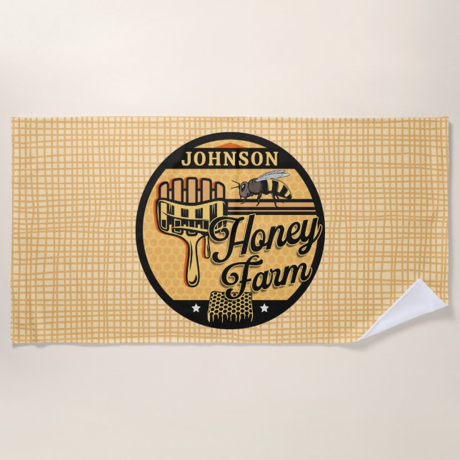 Honey Bee Farm Personalised NAME Sweet Beehive Beach Towel (Front)