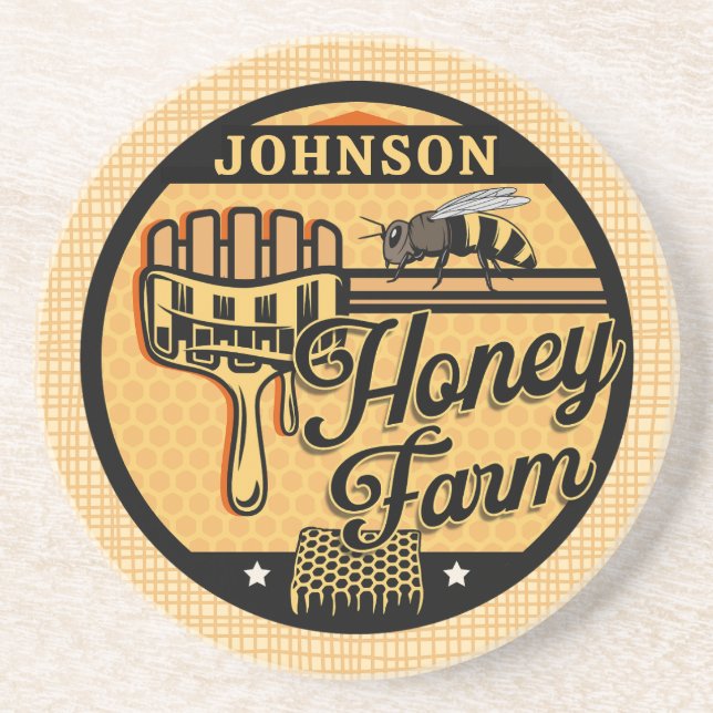 Honey Bee Farm Personalised NAME Sweet Beehive Coaster (Front)