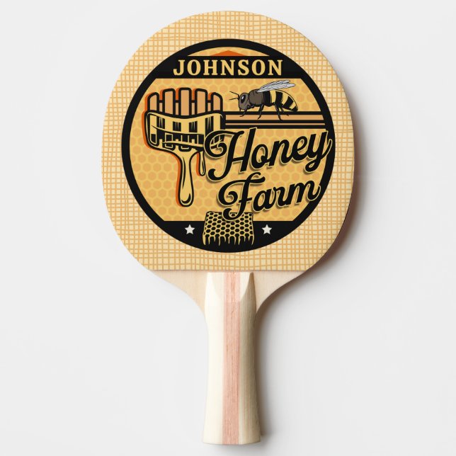 Honey Bee Farm Personalised NAME Sweet Beehive Ping Pong Paddle (Front)