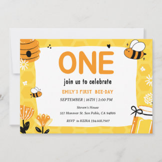 Honey Bee First Bee-Day 1st Birthday Invitation