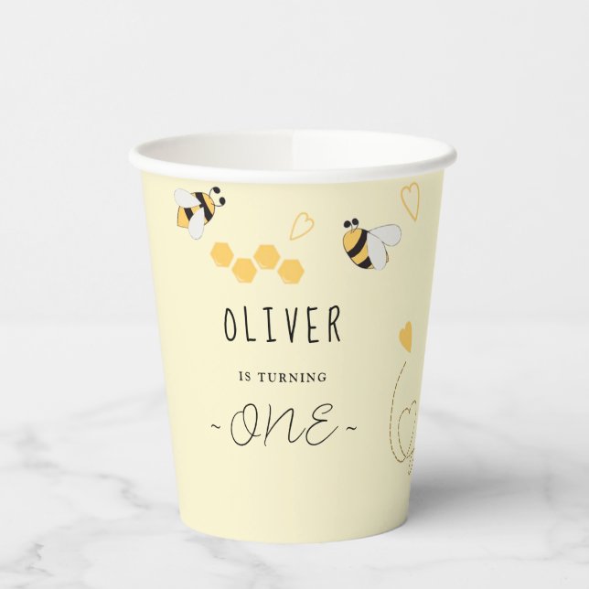 Honey Bee First Bee-day Birthday Gender Neutral Paper Cups (Left)