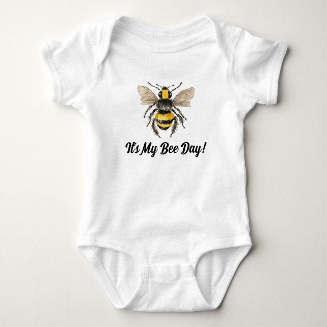 Honey Bee First Birthday Baby One Piece Bodysuit (Front)