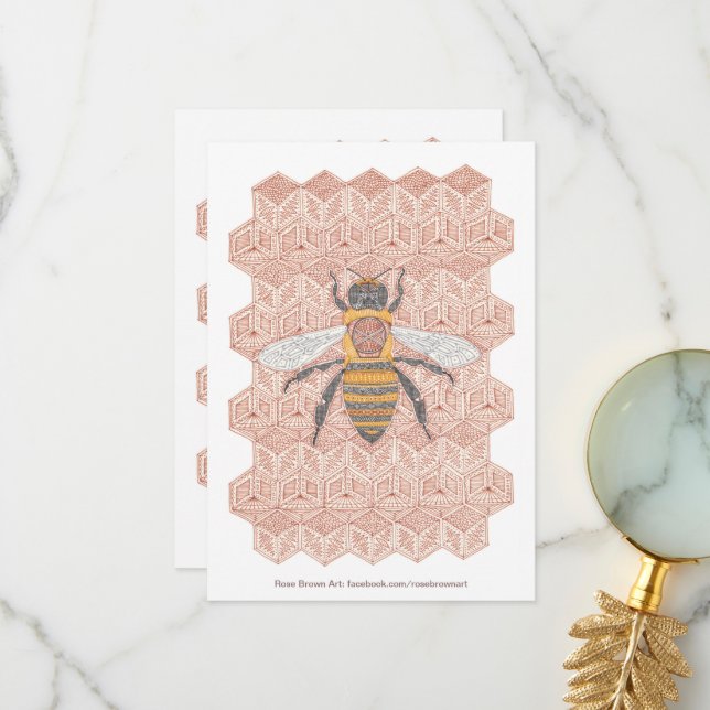 Honey bee flat note card with envelope (Front/Back In Situ)