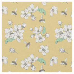 Honey Bee Floral Gold Fabric