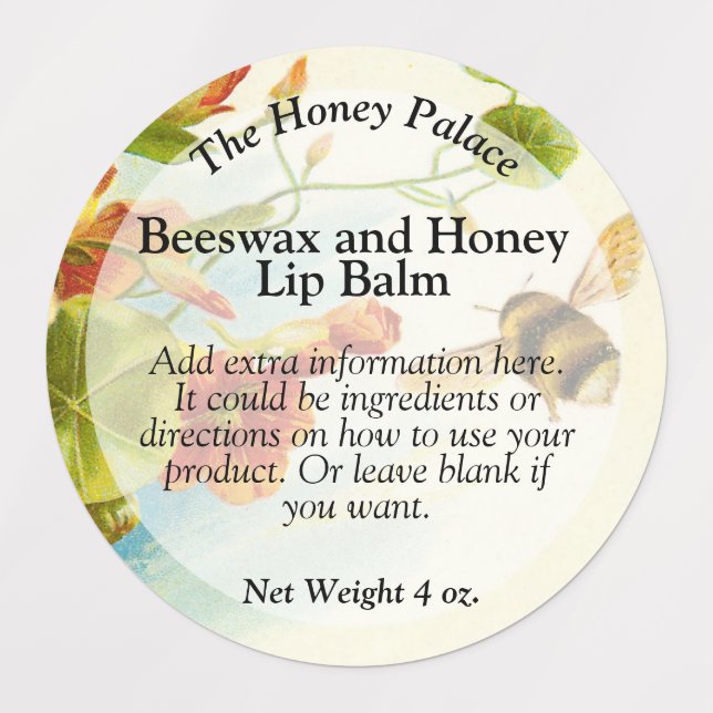 Honey Bee Floral Waterproof Lip Balm Tin Label (Design 1)