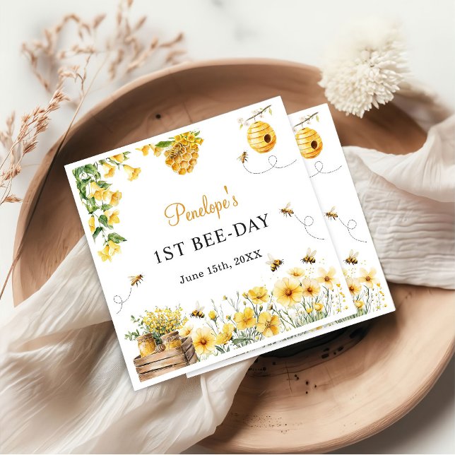 Honey Bee Flower Birthday Baby Shower Napkin (Creator Uploaded)