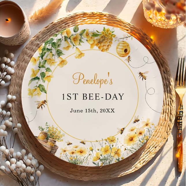 Honey Bee Flower Birthday Baby Shower Paper Plates (Creator Uploaded)