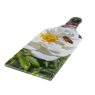 Honey Bee Flying Into Rose, Cutting Board