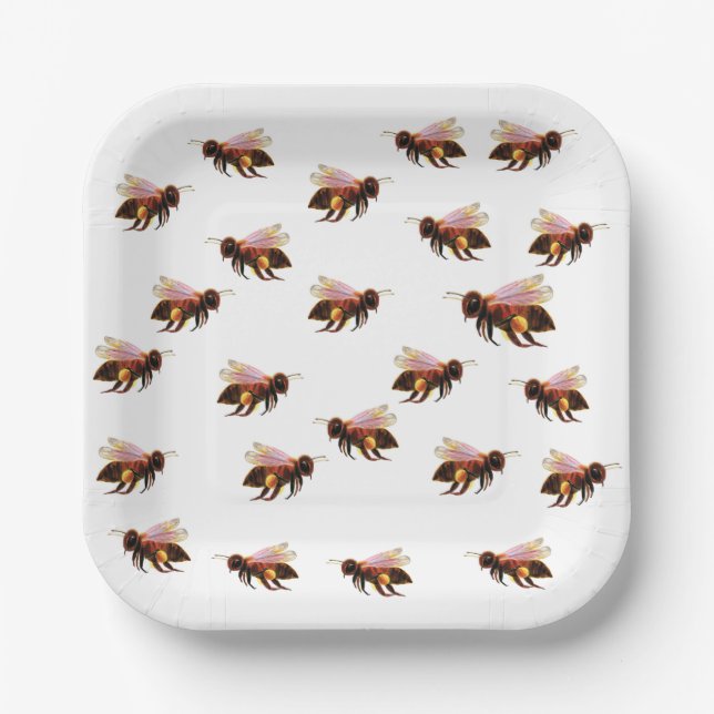 Honey Bee Flying   Paper Plate (Front)