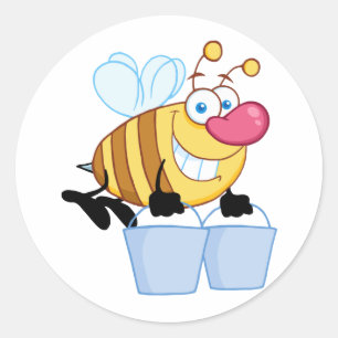 Honey Bee Flying With A Buckets Classic Round Sticker