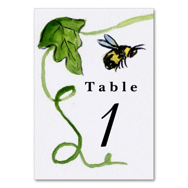 Honey Bee Garden Table Cards Custom Numbers (Front)