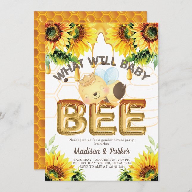 Honey Bee Gender Reveal What will baby bee Invitation (Front/Back)