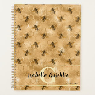 Honey Bee Glamourous Golden Personalised Monogram Planner