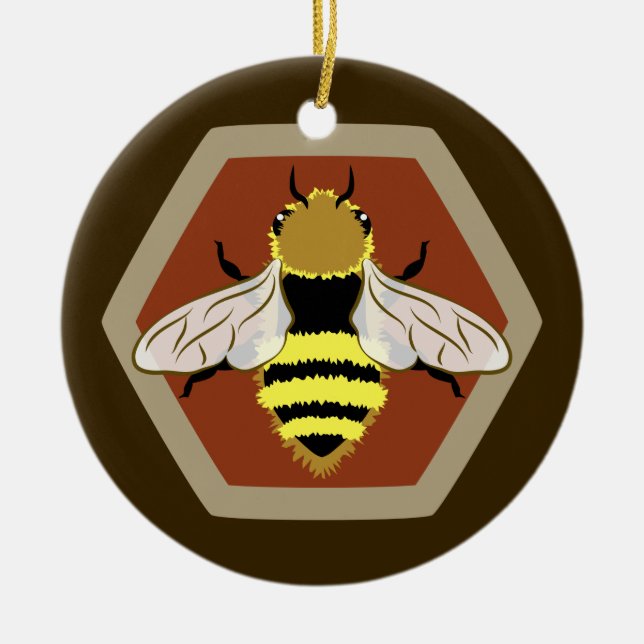 Honey Bee Graphic Ceramic Tree Decoration (Front)