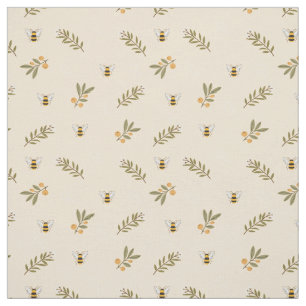 Honey Bee Greenery Pastel Almond Fabric