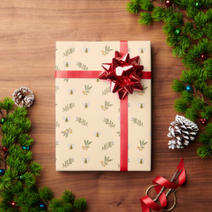 Honey Bee Greenery Seamless Wrapping Paper