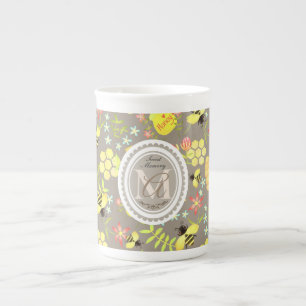 Honey Bee Grey Bone China Mug