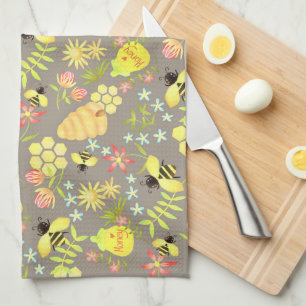 Honey Bee Grey Tea Towel