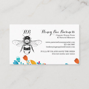 Honey Bee Hand drawn Florals Business Card