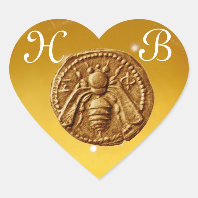 HONEY BEE,  HEART MONOGRAM HEART STICKER (Front)
