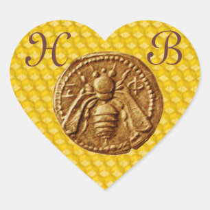HONEY BEE, HEART MONOGRAM HEART STICKER