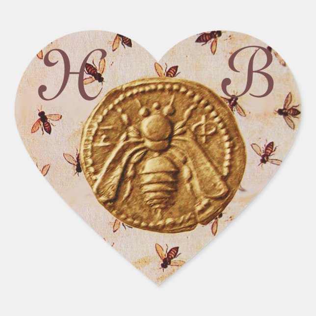 HONEY BEE,  HEART MONOGRAM STICKER (Front)