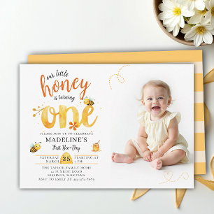Honey Bee Heart Whimsical Cute Photo 1st Birthday Invitation