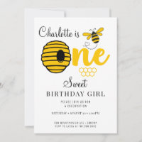 Honey Bee Hive Honey Comb First Birthday Invitatio