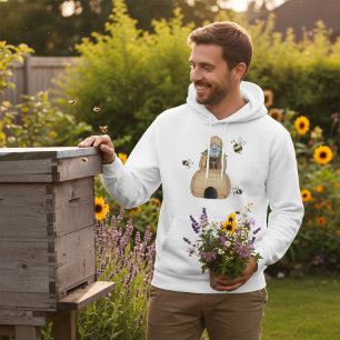 Honey Bee Hive with Blue Flower and Bees Hoodie