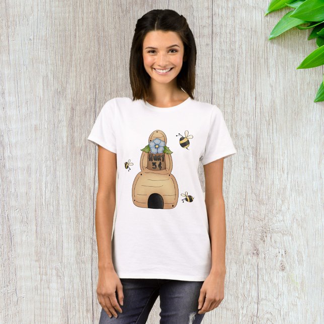 Honey Bee Hive with Blue Flower and Bees T-Shirt (Creator Uploaded)