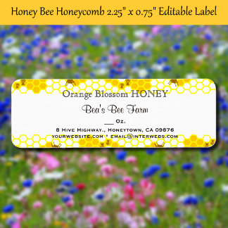 Honey Bee Honeycomb 0.75" x 2.25" Editable Label