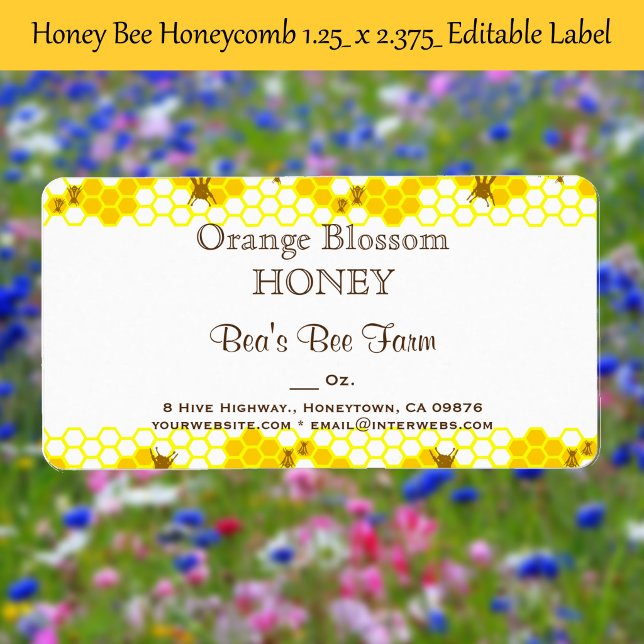 Honey Bee Honeycomb 1.25" x 2.375" Editable Label (Honey Bee Honeycomb editable label)