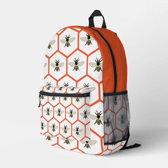 Honey Bee Honeycomb Beekeeper School Printed Backpack (Back Corner Right)