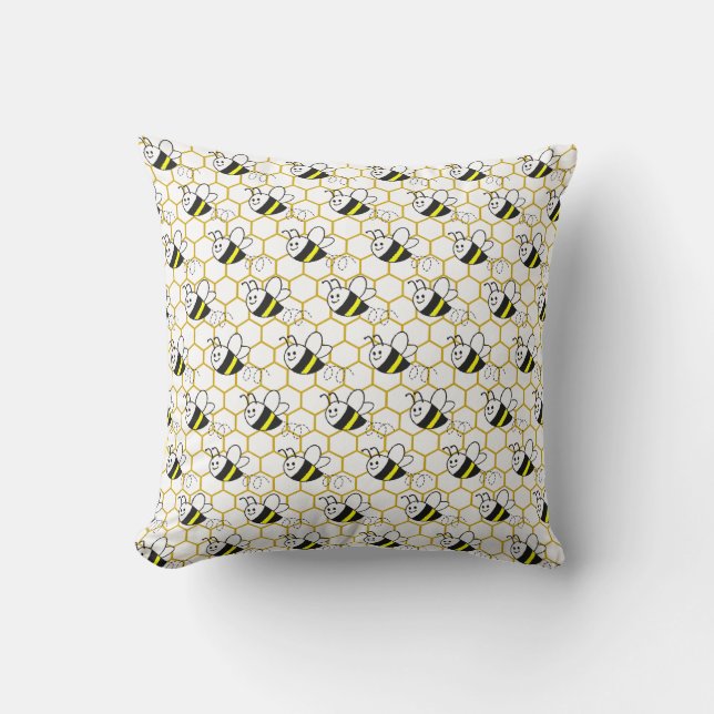 Honey Bee Honeycomb Black Yellow White Pattern  Cushion (Front)