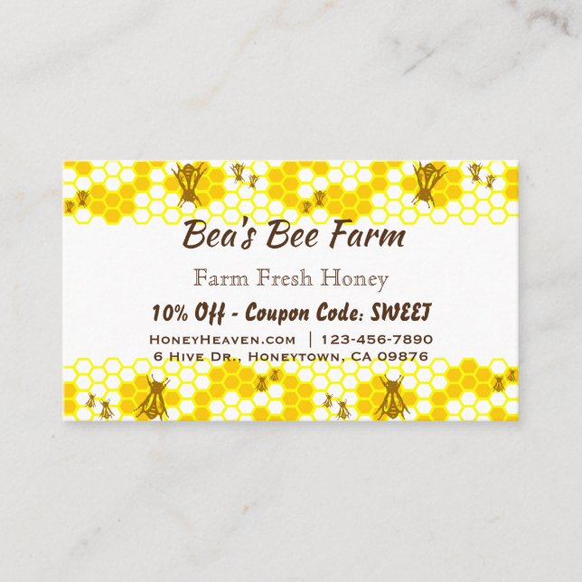 Honey Bee Honeycomb Custom Discount Card (Front)